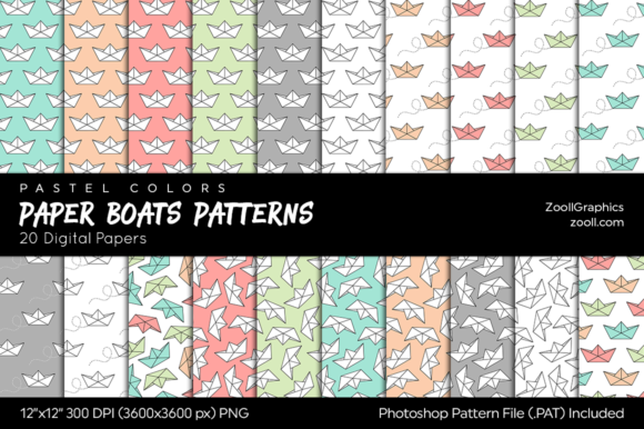 Download Paper Boats Pastel Digital Papers - Premium Bundle