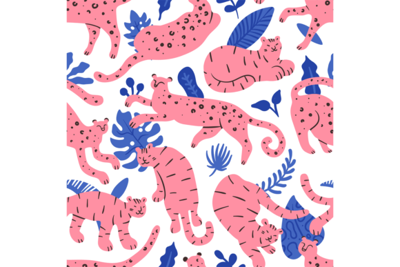Download Leopards, Tigers and Plants Seamless Pat - Plants Collection